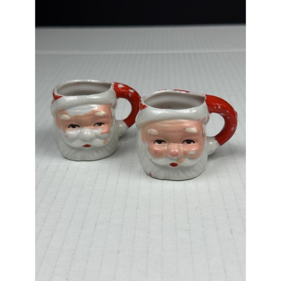 Other - VTG Miniature Ceramic Santa Claus Mug Pair Toothpick Candle Holder Christmas
